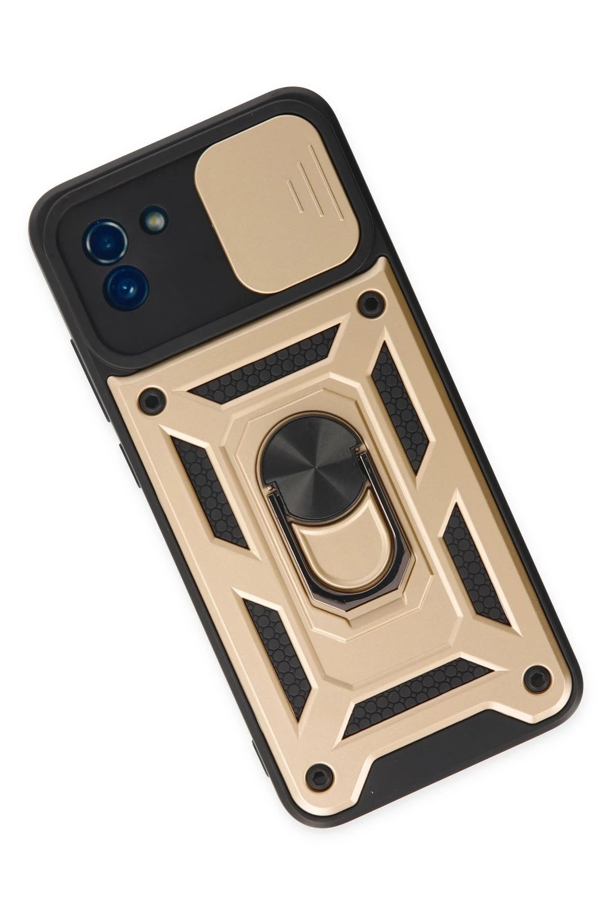 Samsung Galaxy A03 Kılıf Pars Lens Yüzüklü Silikon - Gold-(5796) - Görsel 3