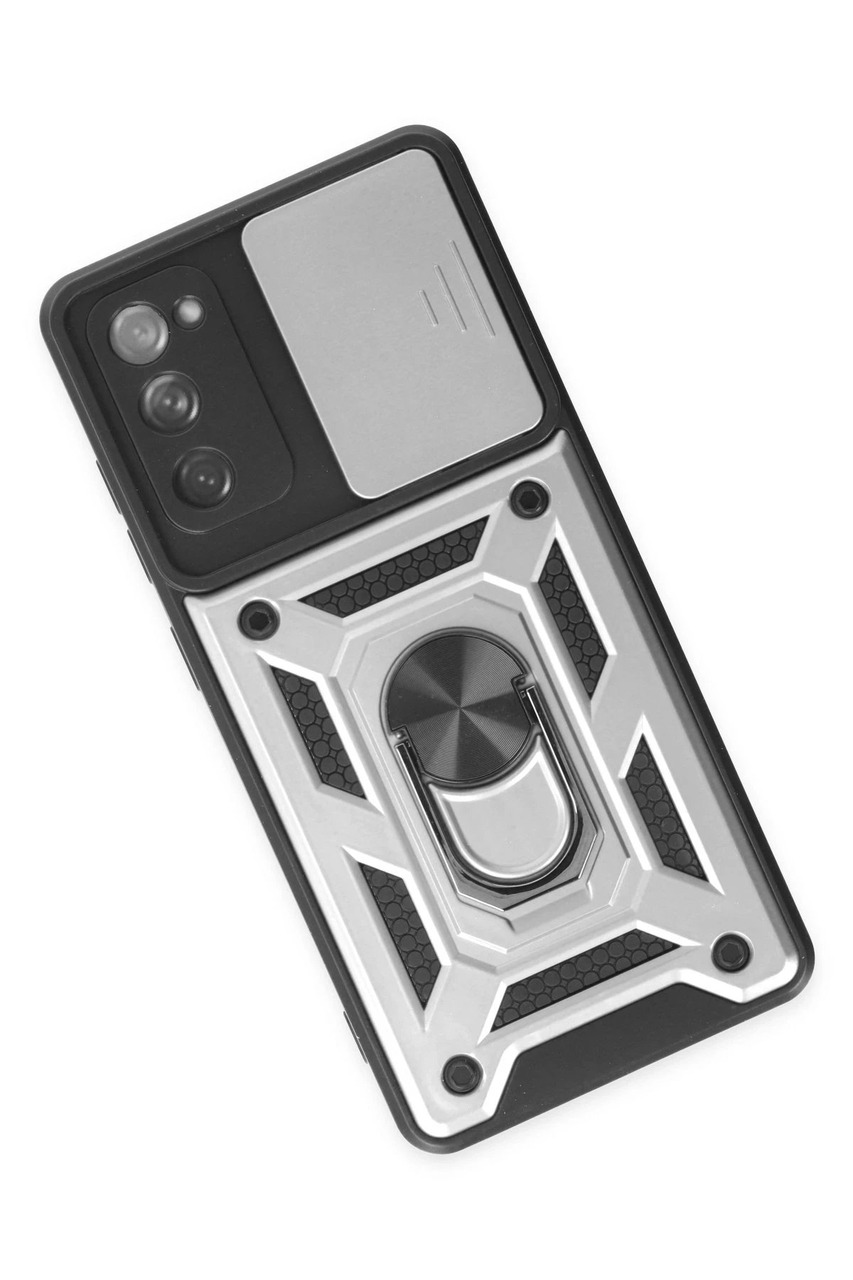 Samsung Galaxy S20 FE Kılıf Pars Lens Yüzüklü Silikon - Gümüş-(5796) - Görsel 3