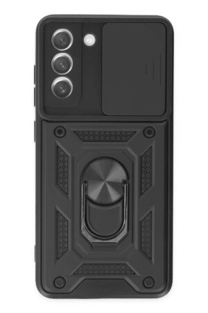 Samsung Galaxy S21 FE Kılıf Pars Lens Yüzüklü Silikon - Siyah-(5796)