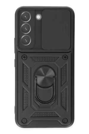 Samsung Galaxy S22 Kılıf Pars Lens Yüzüklü Silikon - Siyah-(5796)