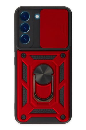 Samsung Galaxy S22 Kılıf Pars Lens Yüzüklü Silikon - Kırmızı-(5796)