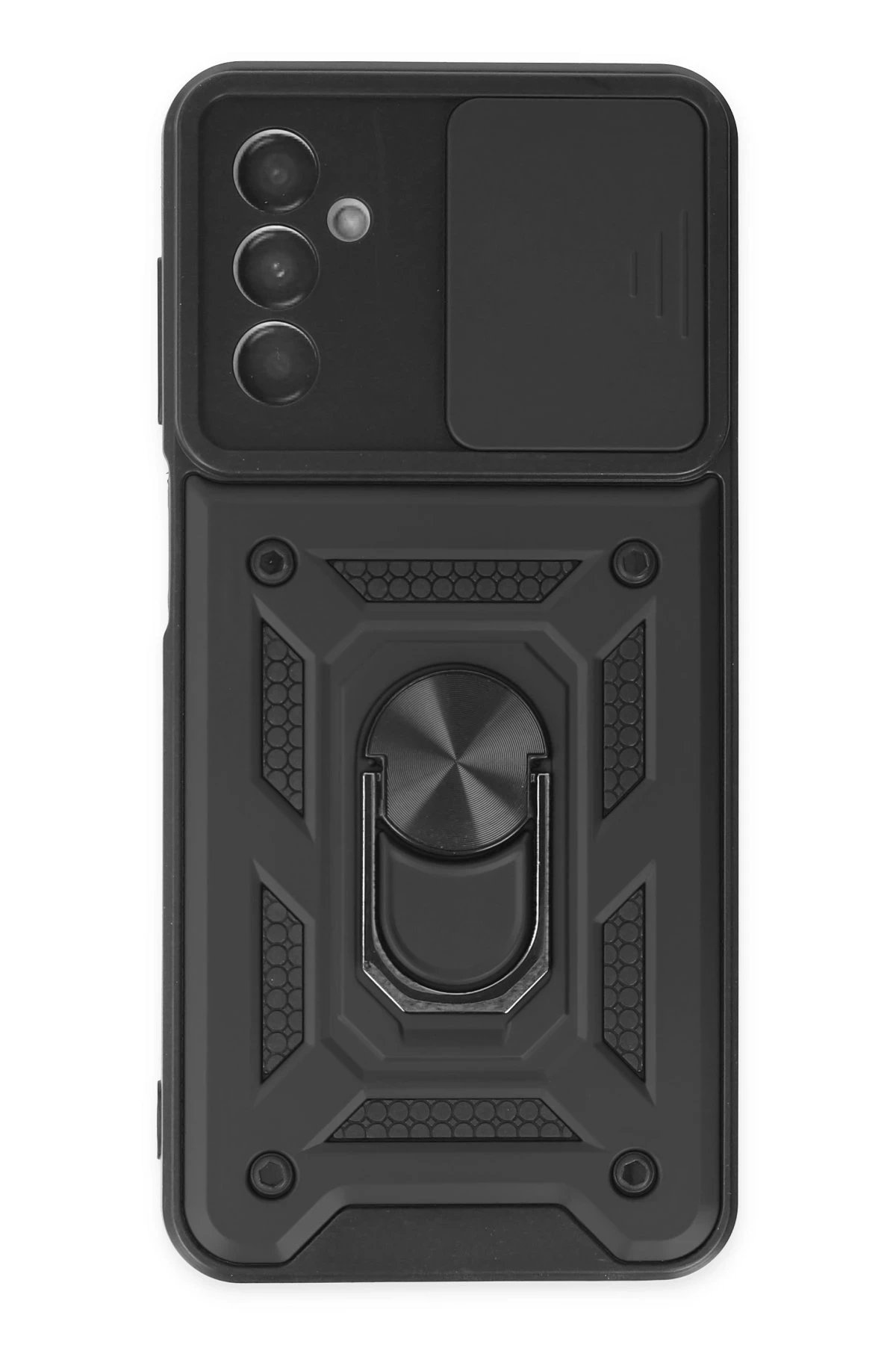 Samsung Galaxy A04S Kılıf Pars Lens Yüzüklü Silikon - Siyah-(5796)