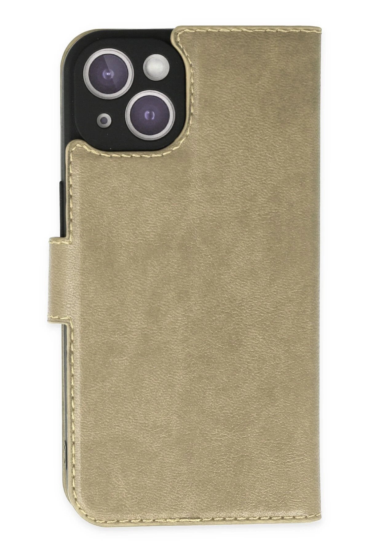 iPhone 14 Plus Kılıf Trend S Plus Kapaklı Kılıf - Gold-(5796)