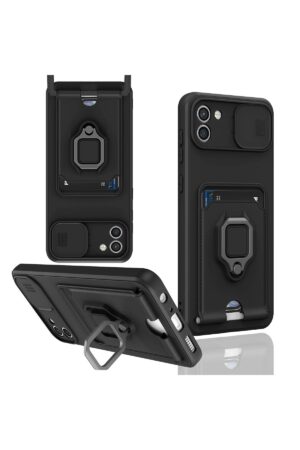 Samsung Galaxy A03 Kılıf Zuma Kartvizitli Yüzüklü Silikon - Siyah-(5796)