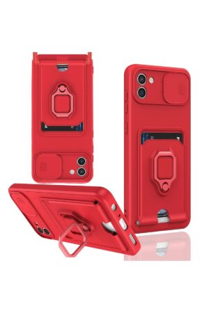 Samsung Galaxy A03 Kılıf Zuma Kartvizitli Yüzüklü Silikon - Kırmızı-(5796)