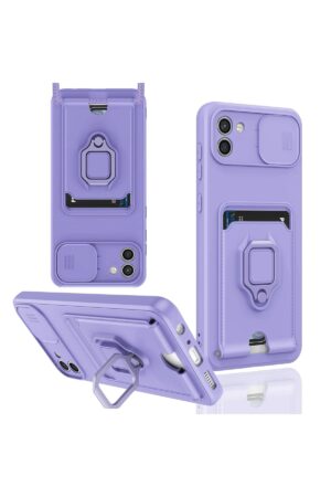 Samsung Galaxy A03 Kılıf Zuma Kartvizitli Yüzüklü Silikon - Lila-(5796)