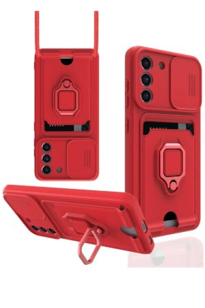 Samsung Galaxy S21 FE Kılıf Zuma Kartvizitli Yüzüklü Silikon - Kırmızı-(5796)