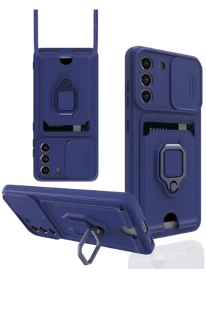 Samsung Galaxy S21 FE Kılıf Zuma Kartvizitli Yüzüklü Silikon - Lacivert-(5796)