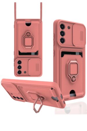 Samsung Galaxy S21 FE Kılıf Zuma Kartvizitli Yüzüklü Silikon - Pembe-(5796)