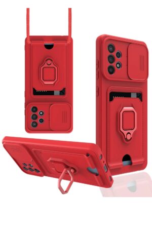 Samsung Galaxy A72 Kılıf Zuma Kartvizitli Yüzüklü Silikon - Kırmızı-(5796)