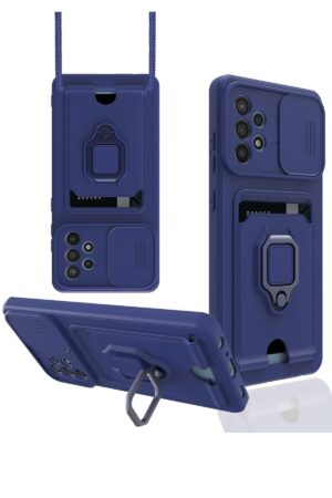 Samsung Galaxy A72 Kılıf Zuma Kartvizitli Yüzüklü Silikon - Lacivert-(5796)