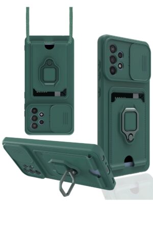 Samsung Galaxy A72 Kılıf Zuma Kartvizitli Yüzüklü Silikon - Yeşil-(5796)