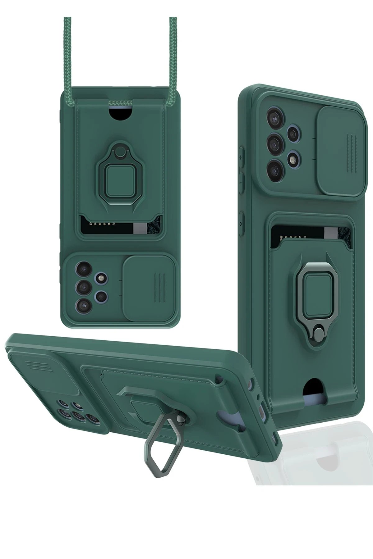 Samsung Galaxy A72 Kılıf Zuma Kartvizitli Yüzüklü Silikon - Yeşil-(5796)