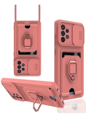 Samsung Galaxy A72 Kılıf Zuma Kartvizitli Yüzüklü Silikon - Pembe-(5796)