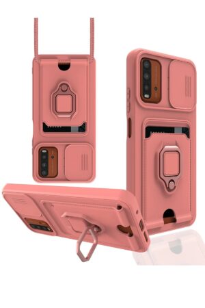 Xiaomi Redmi 9T Kılıf Zuma Kartvizitli Yüzüklü Silikon - Pembe-(5796)