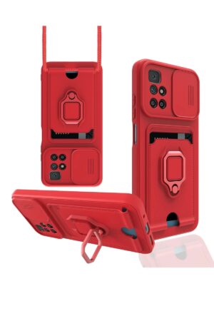 Xiaomi Redmi 10 2022 Kılıf Zuma Kartvizitli Yüzüklü Silikon - Kırmızı-(5796)