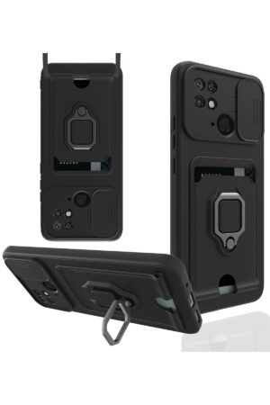 Xiaomi Redmi 10C Kılıf Zuma Kartvizitli Yüzüklü Silikon - Siyah-(5796)