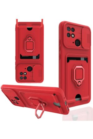 Xiaomi Redmi 10C Kılıf Zuma Kartvizitli Yüzüklü Silikon - Kırmızı-(5796)