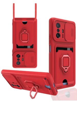Xiaomi Mi 11T Pro Kılıf Zuma Kartvizitli Yüzüklü Silikon - Kırmızı-(5796)