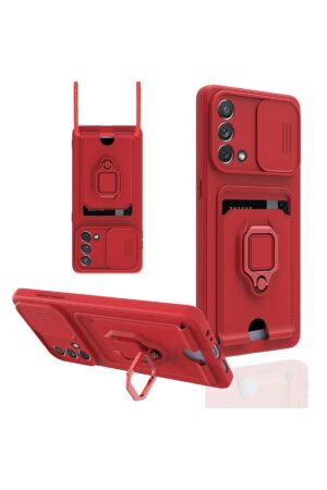 Oppo A74 4G Kılıf Zuma Kartvizitli Yüzüklü Silikon - Kırmızı-(5796)