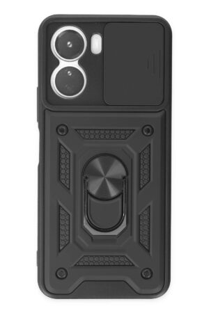 Vivo Y16 Kılıf Pars Lens Yüzüklü Silikon - Siyah-(5796)