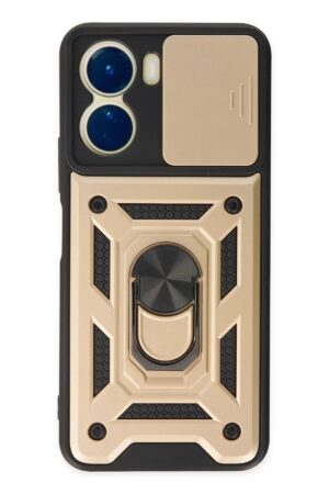 Vivo Y16 Kılıf Pars Lens Yüzüklü Silikon - Gold-(5796)
