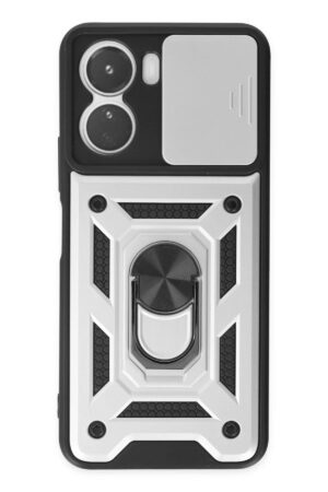 Vivo Y16 Kılıf Pars Lens Yüzüklü Silikon - Gümüş-(5796)