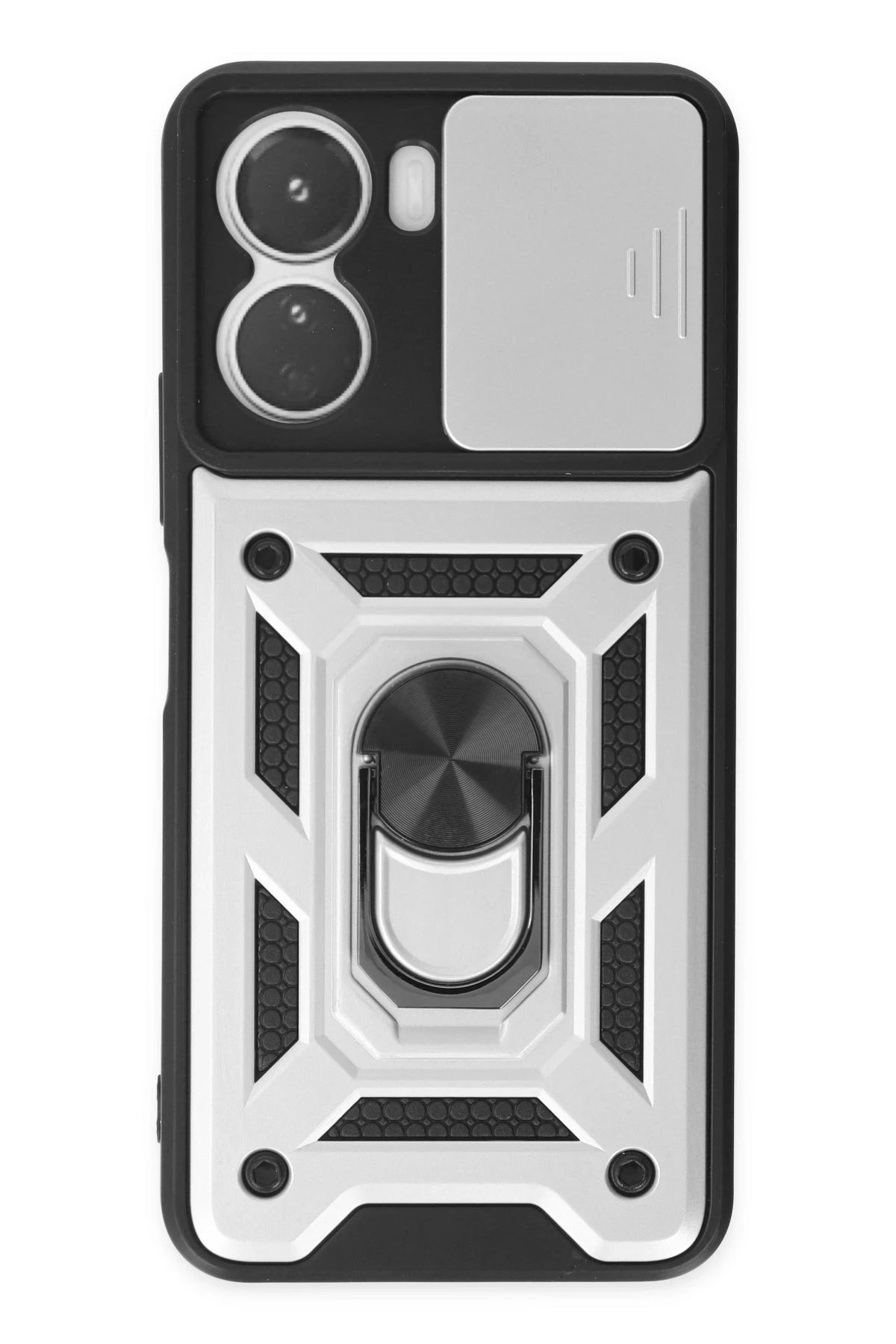 Vivo Y16 Kılıf Pars Lens Yüzüklü Silikon - Gümüş-(5796)