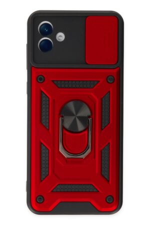 Samsung Galaxy A04 Kılıf Pars Lens Yüzüklü Silikon - Kırmızı-(5796)