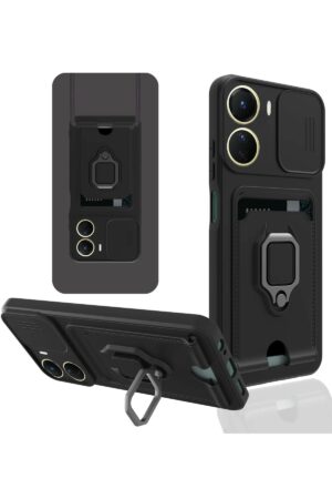 Vivo Y16 Kılıf Zuma Kartvizitli Yüzüklü Silikon - Siyah-(5796)