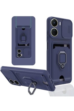 Vivo Y16 Kılıf Zuma Kartvizitli Yüzüklü Silikon - Lacivert-(5796)