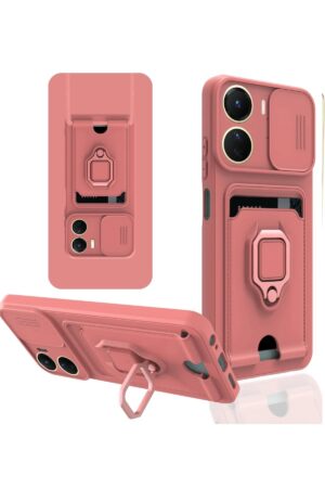 Vivo Y16 Kılıf Zuma Kartvizitli Yüzüklü Silikon - Pembe-(5796)