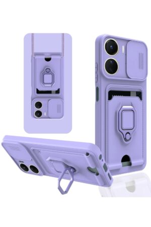 Vivo Y16 Kılıf Zuma Kartvizitli Yüzüklü Silikon - Lila-(5796)