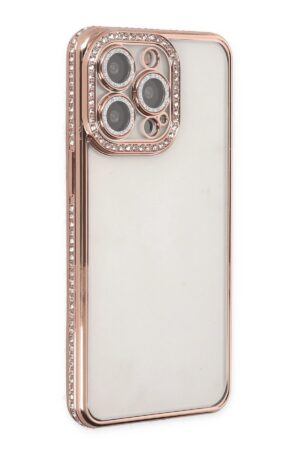 iPhone 14 Pro Kılıf Joke Taşlı Silikon - Pembe-(5796)