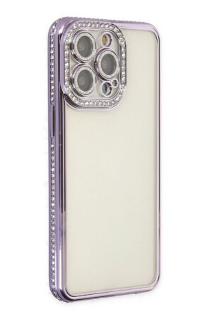 iPhone 14 Pro Kılıf Joke Taşlı Silikon - Mor-(5796)