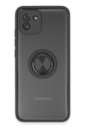 Samsung Galaxy A03 Kılıf Montreal Yüzüklü Silikon Kapak - Siyah-(5796)