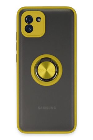 Samsung Galaxy A03 Kılıf Montreal Yüzüklü Silikon Kapak - Sarı-(5796)
