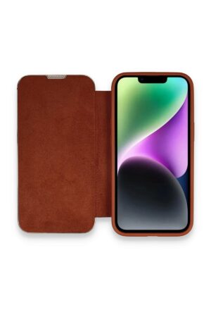 iPhone 13 Pro Max Kılıf Dolpin Kapaklı - Kahverengi-(5796)