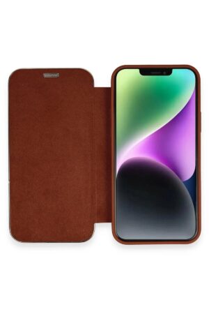 iPhone 12 Kılıf Dolpin Kapaklı - Kahverengi-(5796)