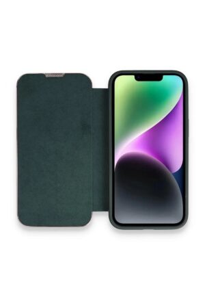 iPhone 14 Pro Kılıf Dolpin Kapaklı - Koyu Yeşil-(5796)