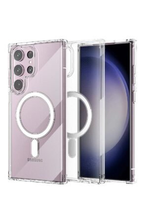 Samsung Galaxy S23 Ultra Kılıf Magneticsafe Şeffaf Silikon - Şeffaf-(5796)