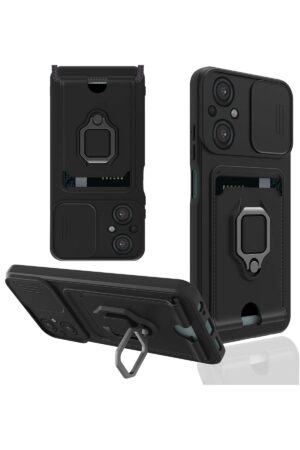 Xiaomi Poco M5 Kılıf Zuma Kartvizitli Yüzüklü Silikon - Siyah-(5796)
