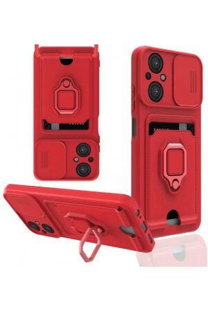 Xiaomi Poco M5 Kılıf Zuma Kartvizitli Yüzüklü Silikon - Kırmızı-(5796)