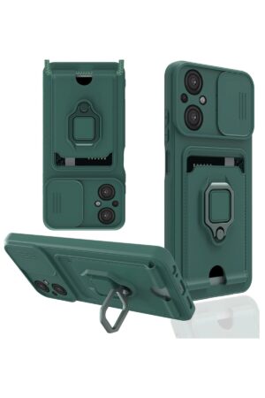 Xiaomi Poco M5 Kılıf Zuma Kartvizitli Yüzüklü Silikon - Yeşil-(5796)