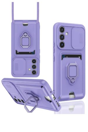 Samsung Galaxy A14 4G Kılıf Zuma Kartvizitli Yüzüklü Silikon - Lila-(5796)