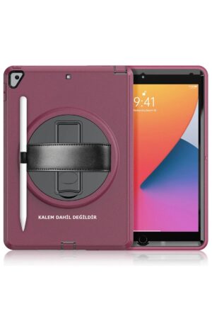iPad 10.2 (7.nesil) Kılıf Hand Strap Tablet Kılıfı - Mürdüm-(5796)
