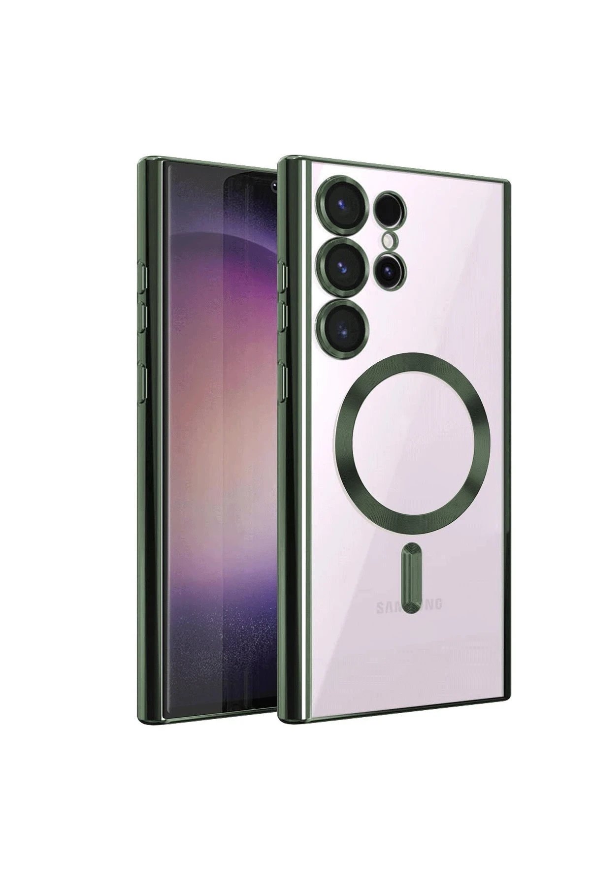 Samsung Galaxy S22 Ultra Kılıf Kross Magneticsafe Kapak - Koyu Yeşil-(5796)