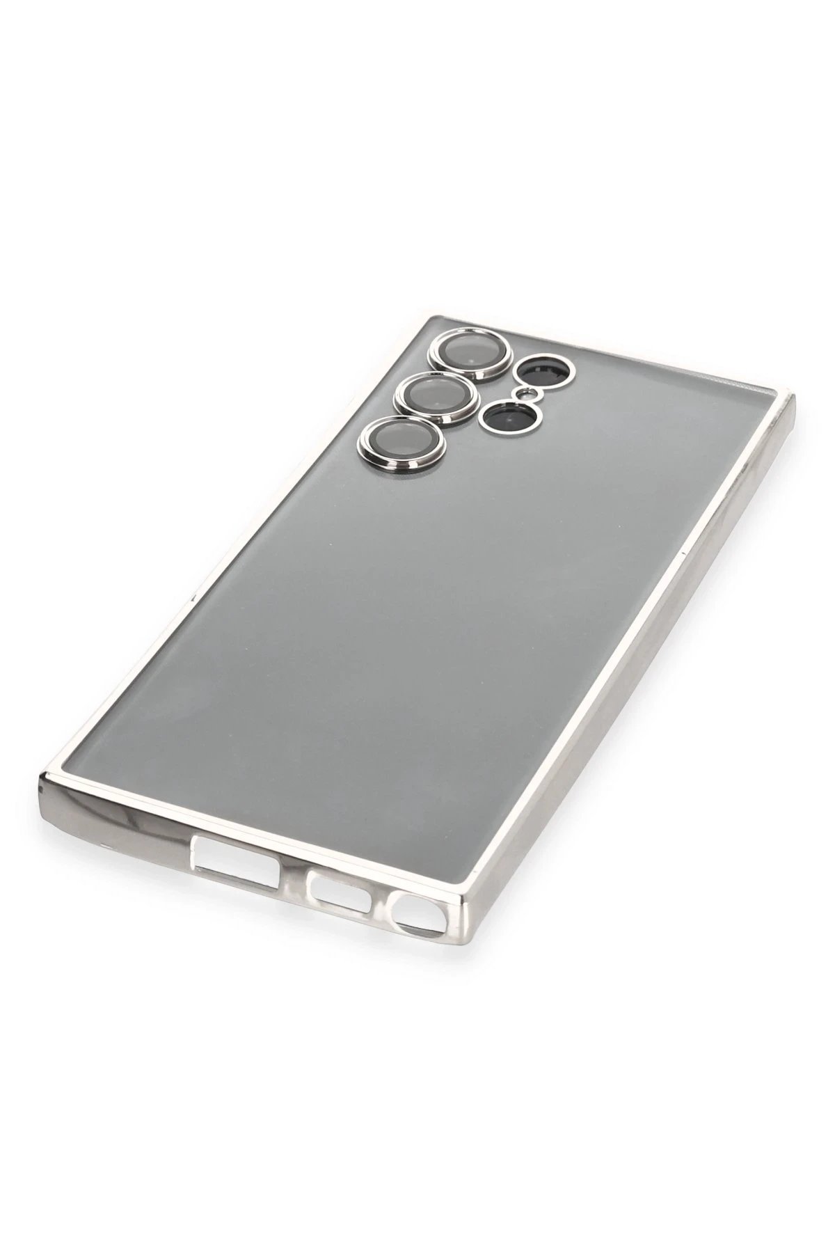 Samsung Galaxy S22 Ultra Kılıf Lensli Silikon - Gümüş-(5796) - Görsel 4