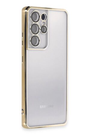 Samsung Galaxy S21 Ultra Kılıf Lensli Silikon - Gold-(5796)