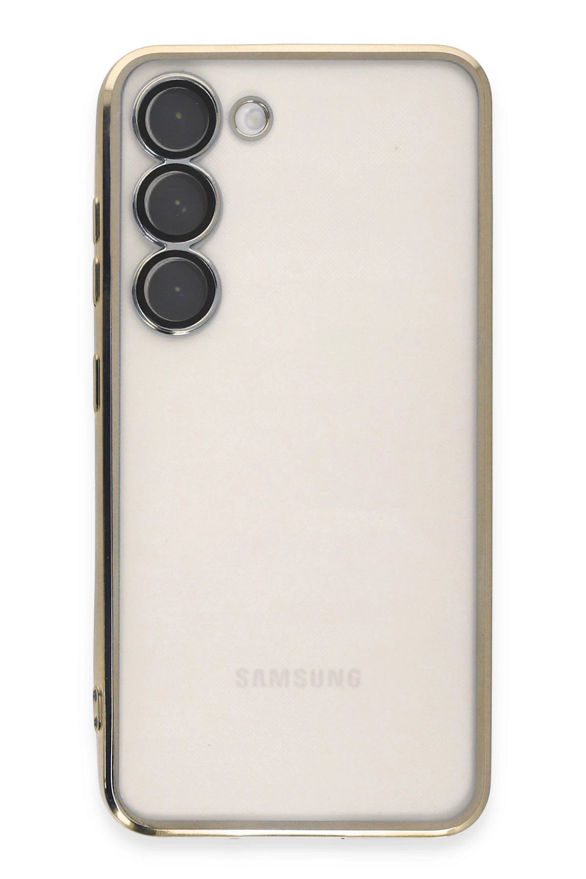 Samsung Galaxy S23 Kılıf Lensli Silikon - Gold-(5796) - Görsel 2